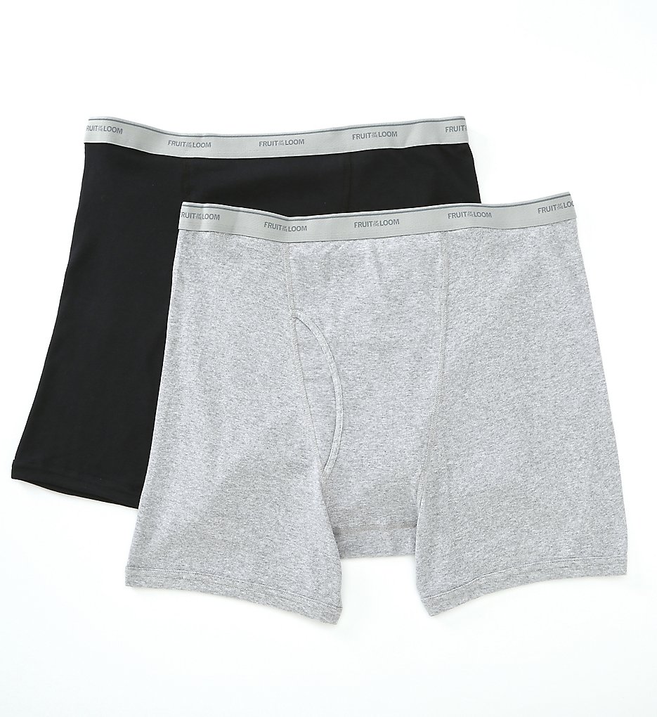 Fruit Of The Loom EL76XBM Big Man's Cotton Boxer Briefs - 2 Pack (Black/Grey)