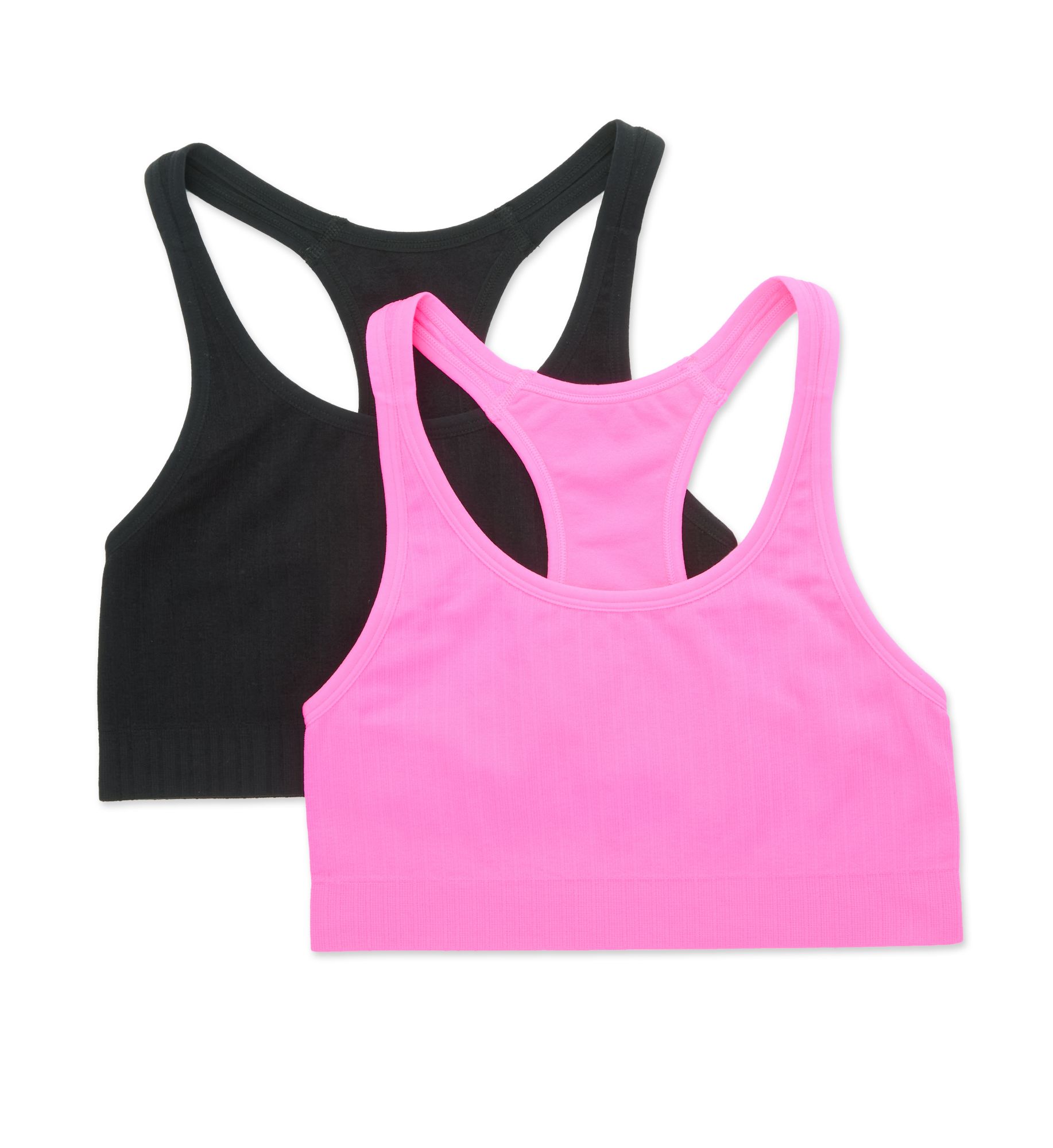 Fruit Of The Loom Women's Fresh Racerback Seamless Crop Bra - 2 Pack in Sugar Plum/Black Hue | Size: XL | HerRoom.com