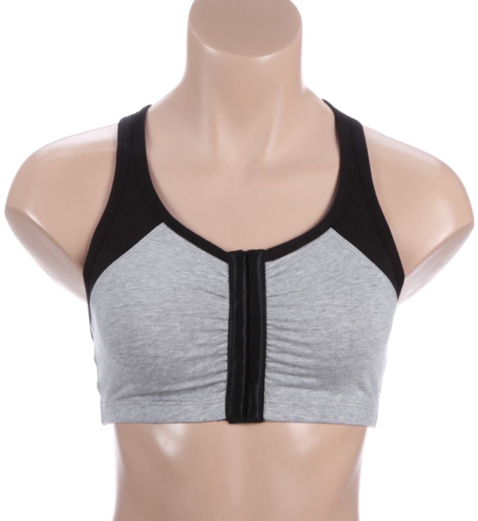 Fruit of the Loom Women's Front Close Racerback Sport Bra, 2-Pack White  with Grey/Black with Grey 38