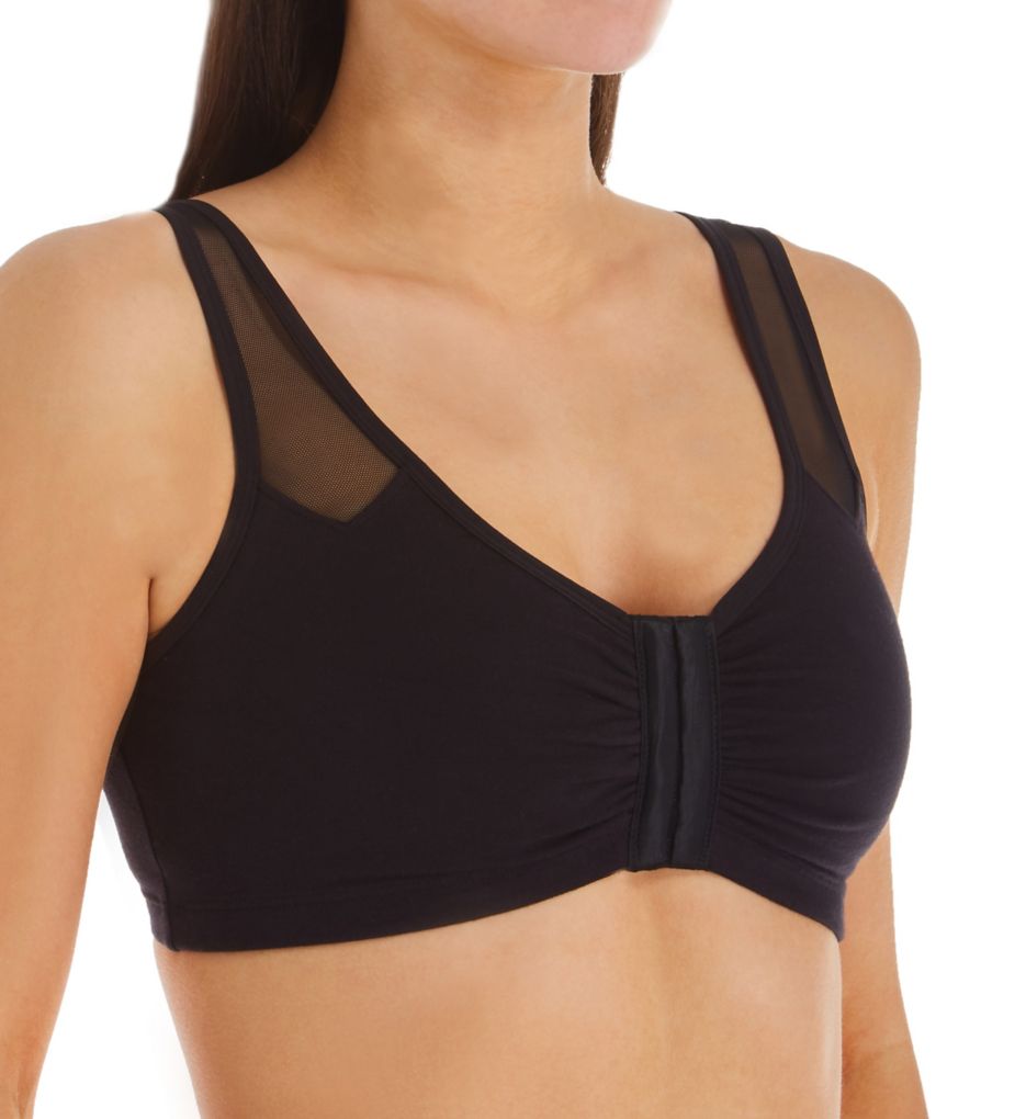 Comfort Cotton Blend Front Close Sports Bra Black Hue 36 by Fruit Of The  Loom