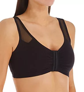 Comfort Cotton Blend Front Close Sports Bra Black Hue 34