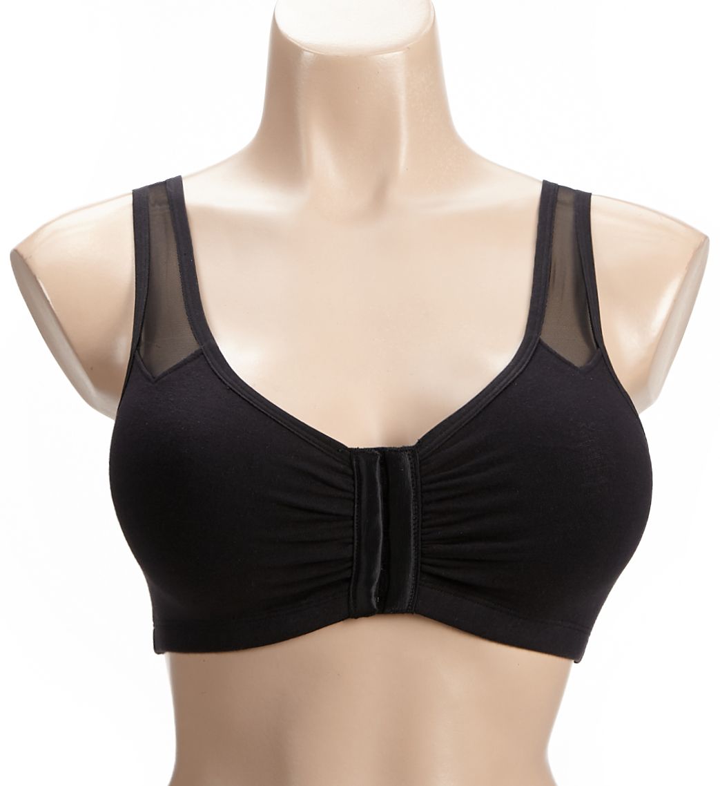 Fruit Of The Loom Comfort Cotton Blend Front Close Sports Bra Black Hue 40  - Image 1