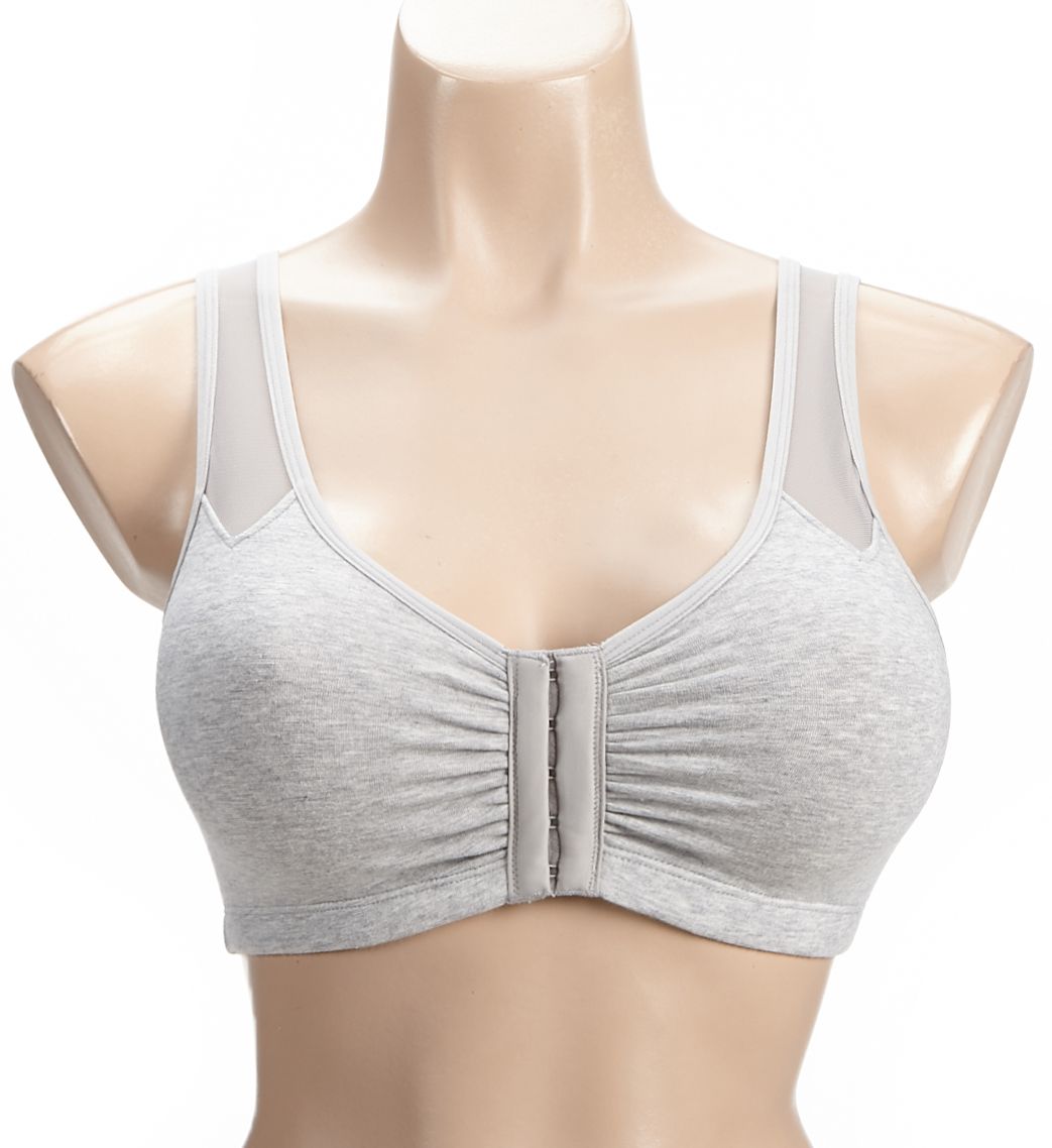 Fruit Of The Loom Comfort Cotton Blend Front Close Sports Bra Heather Grey 44  - Image 1