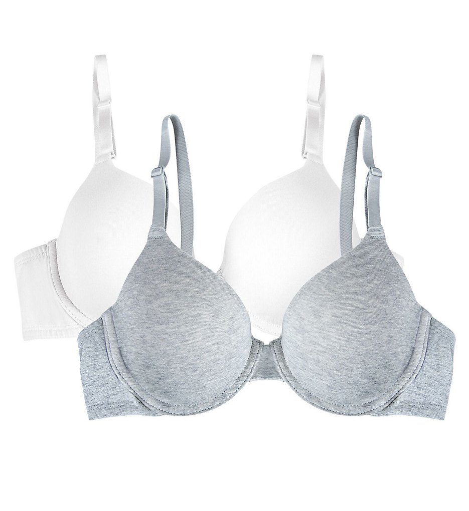 Fruit Of The Loom >> Fruit Of The Loom FT797 Lightly Lined T-Shirt Bra - 2 Pack (White/heather grey 42DD)