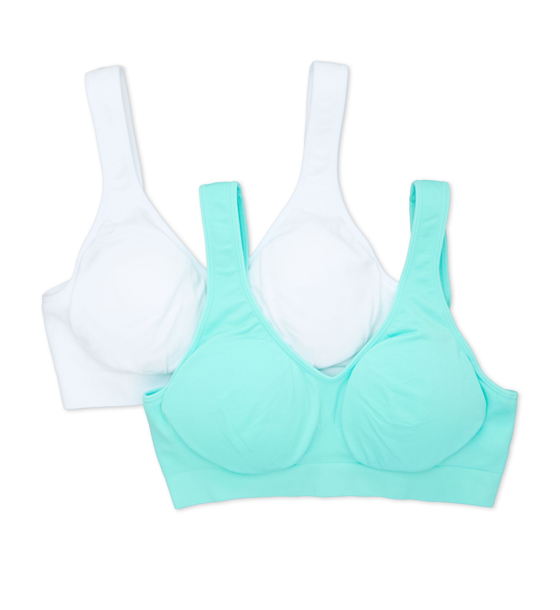 Fruit Of The Loom Women's Fresh Built Up Seamless Bra - 2 Pack in Aruba Blue/White | Size: 3X | HerRoom.com