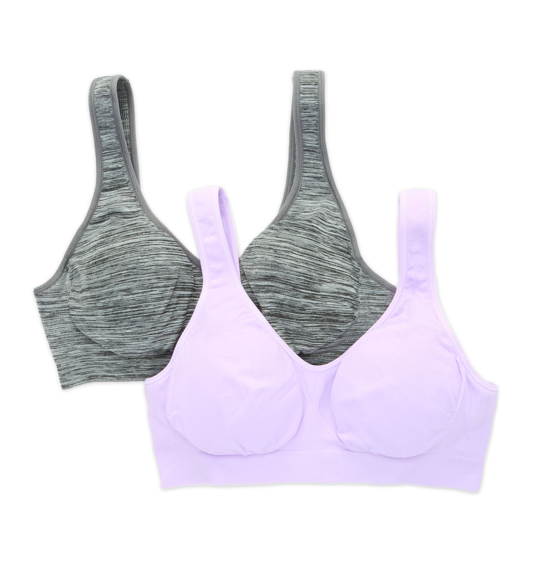 Fruit Of The Loom Women's Fresh Built Up Seamless Bra - 2 Pack in Lilac Whisper/Charcoal | Size: 2X | HerRoom.com