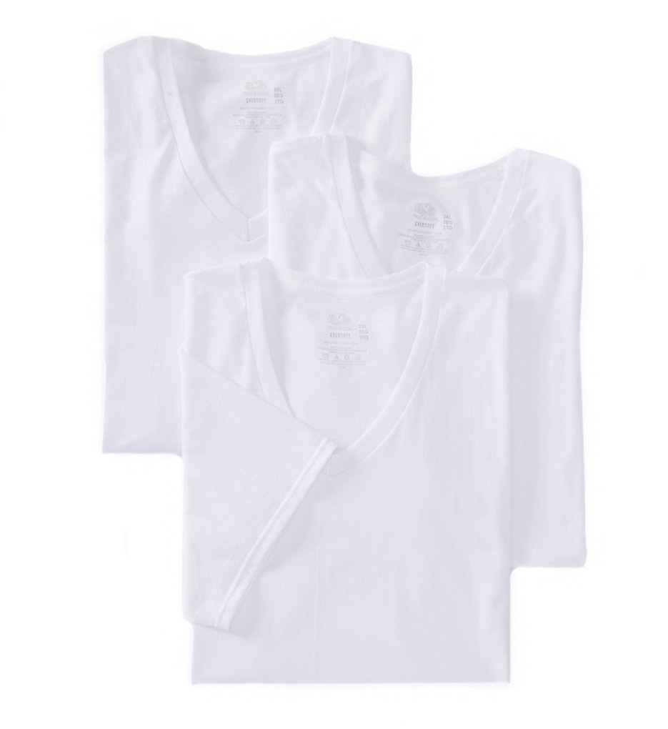 Fruit Of The Loom JC2525V Premium Cotton V-Neck T-Shirts - 4 Pack (White)