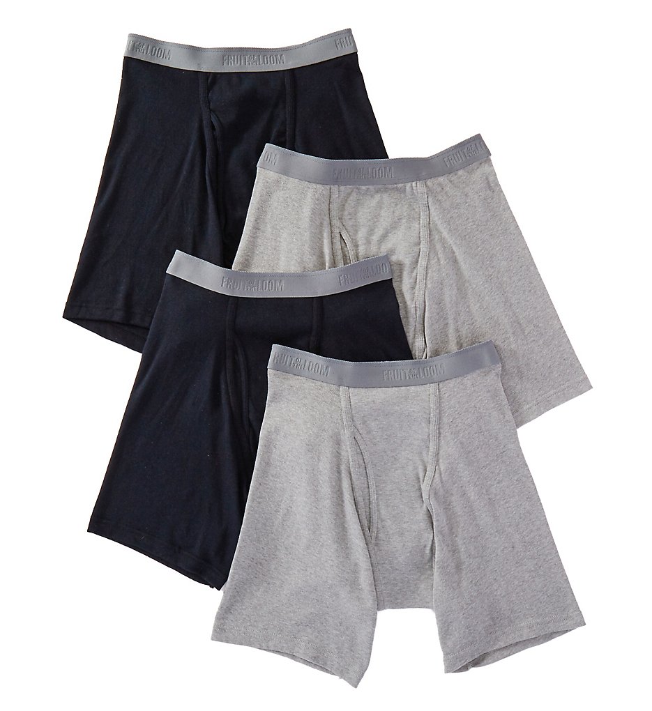 Fruit Of The Loom JC4BB76 Premium Cotton Boxer Briefs - 4 Pack (Black/Grey)