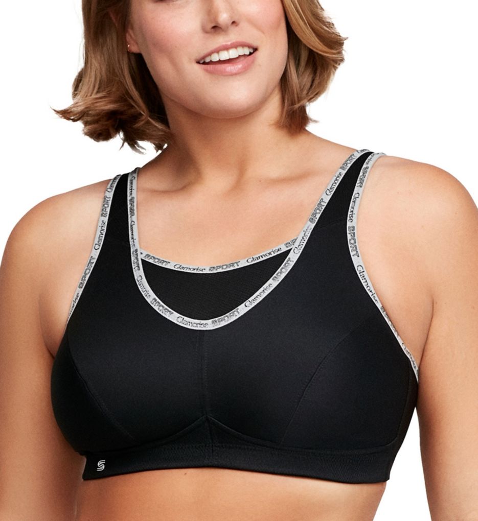 Glamorise Women's No Bounce Cami Sports Bra in Black/Logo | Plus Size 36F | HerRoom.com
