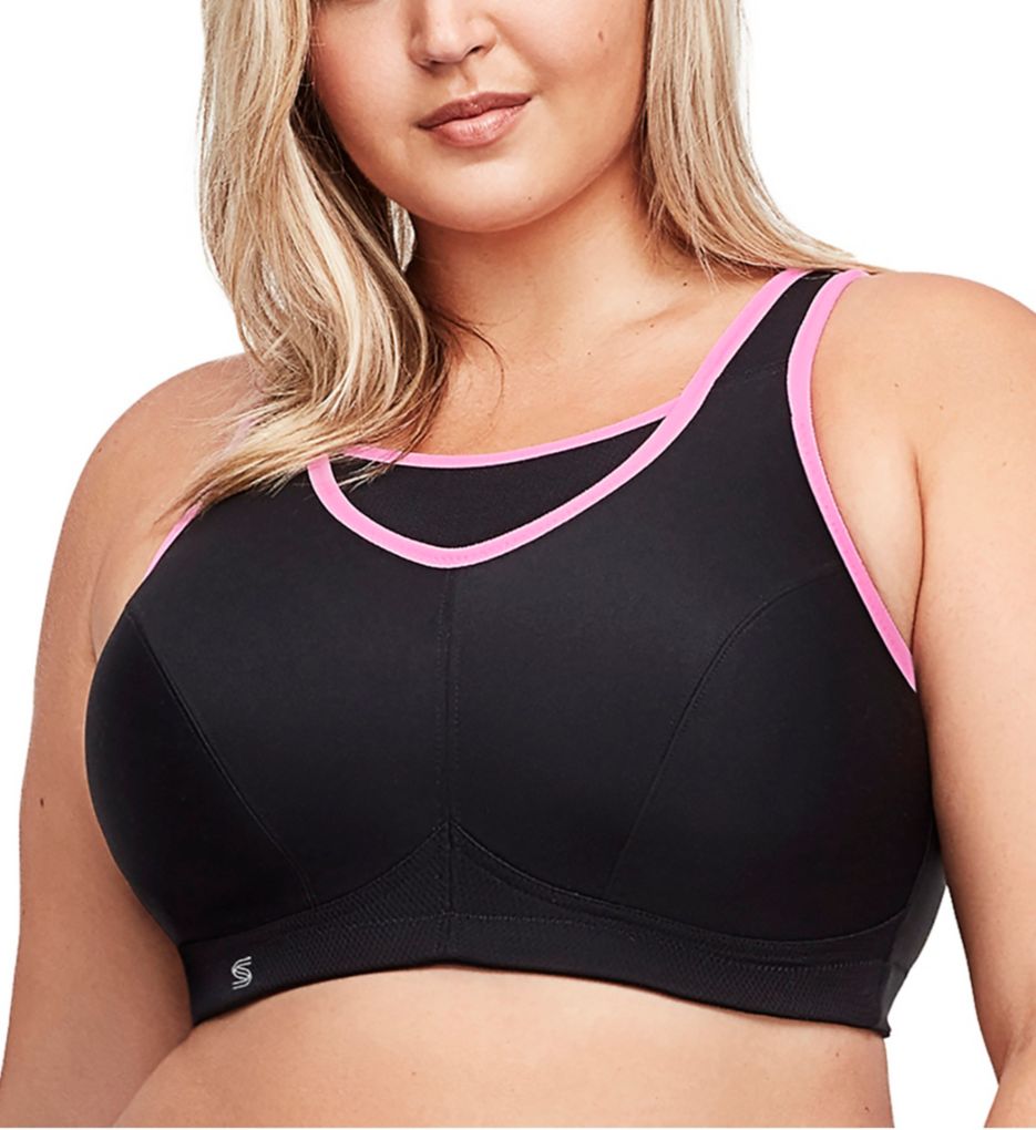 Glamorise Women's No Bounce Cami Sports Bra in Black/Pink | Plus Size 48C | HerRoom.com