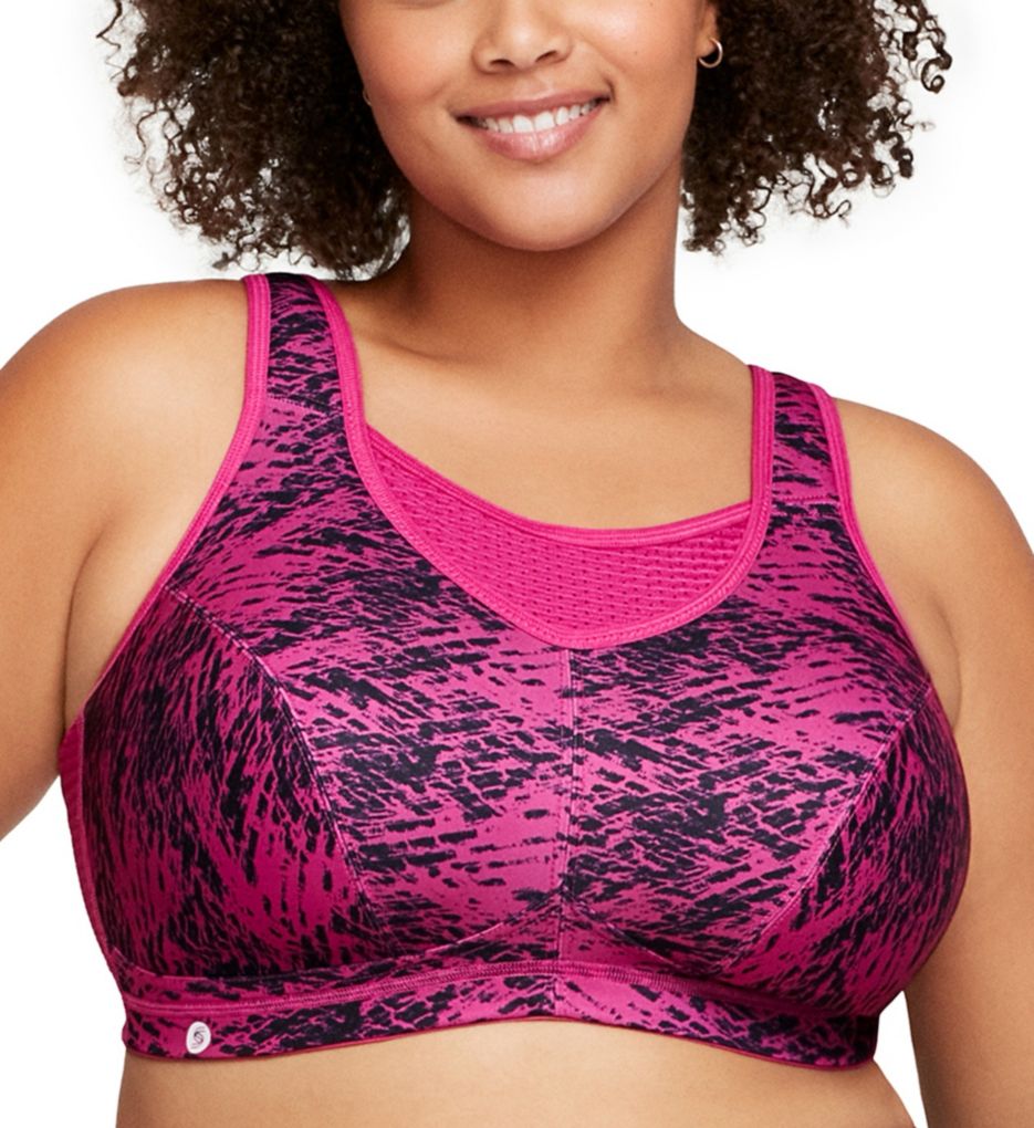 Glamorise Women's Elite Performance Medium Impact Cami Sports Bra in Fuchsia Print | Plus Size 50D | HerRoom.com