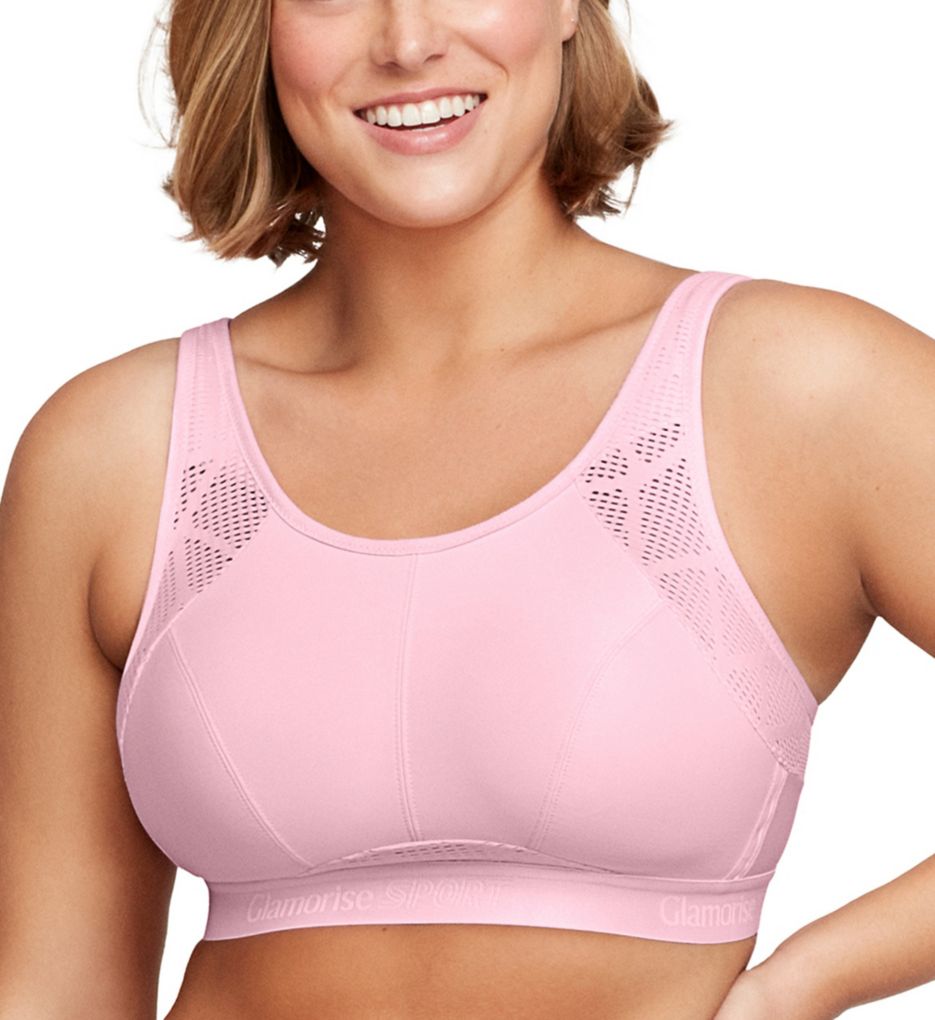 Glamorise : Glamorise 1068 No Sweat Mesh Ventilated Wire Free Sports Bra (Pink 46H)