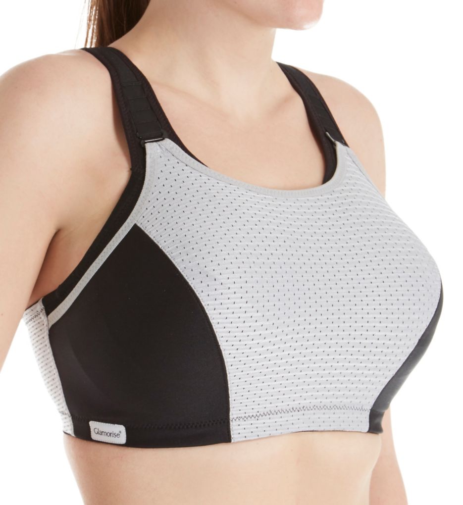 1166 Double Layer Wireless Adjustable Control Sport Bra - Grey and White