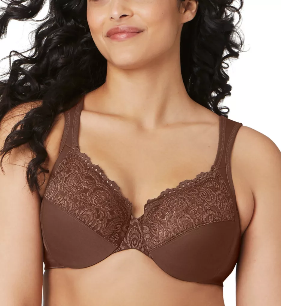 Bramour by Glamorise Womens Full Figure Plus Size Underwire Front Close  Racerback Floral Lace Bra - Noho #7005