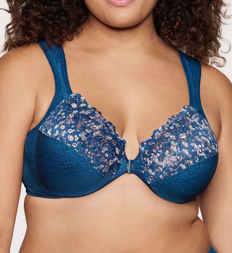 Glamorise WonderWire Front-Closure Bra - Navy Print - Curvy Bras