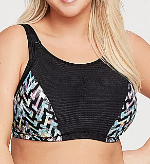 Elite Performance Adjustable Underwire Sports Bra Black Print 36B