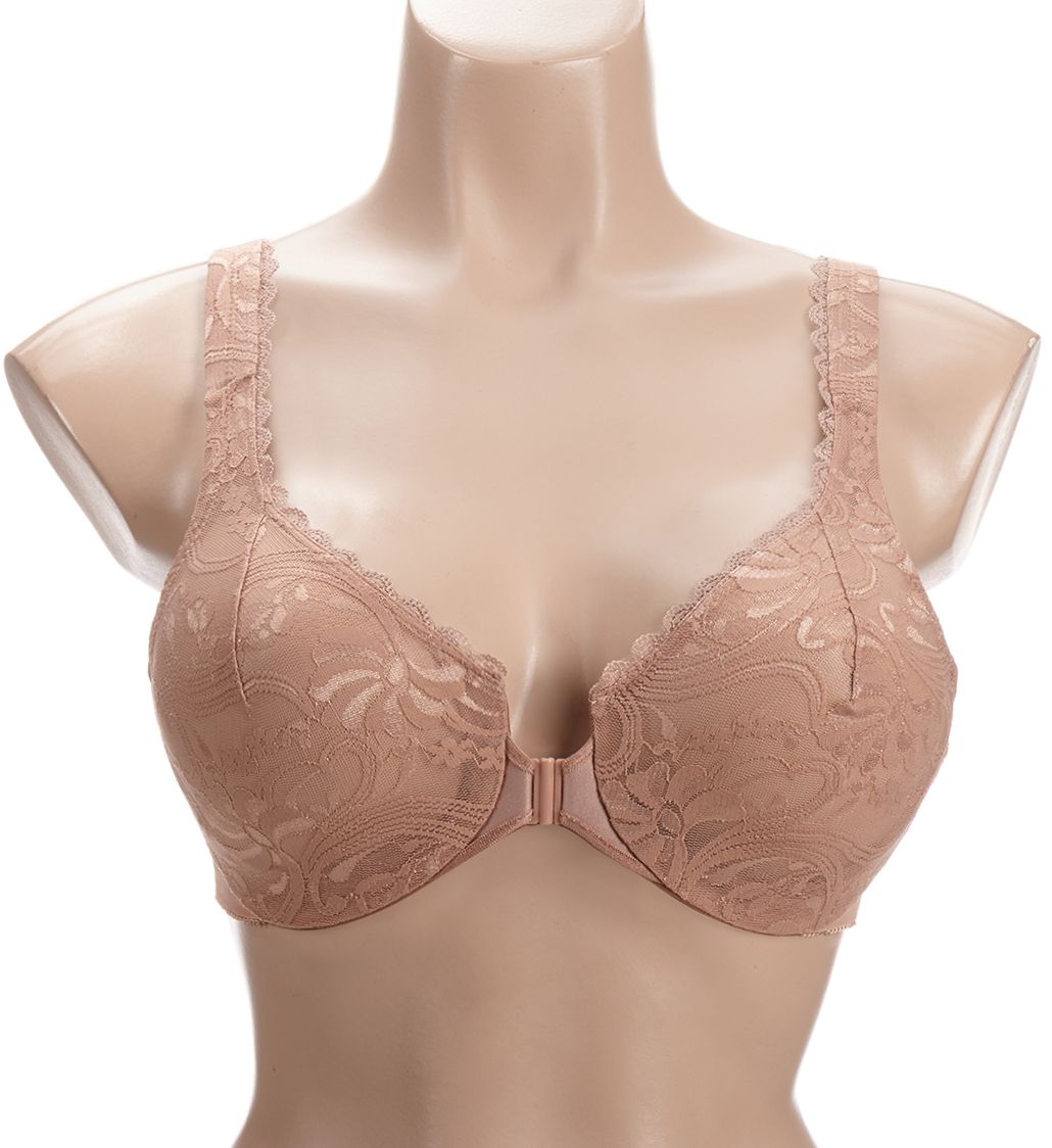 Glamorise Wonderwire Stretch Lace Front Closure Bra Cappuccino 48G  - Image 1