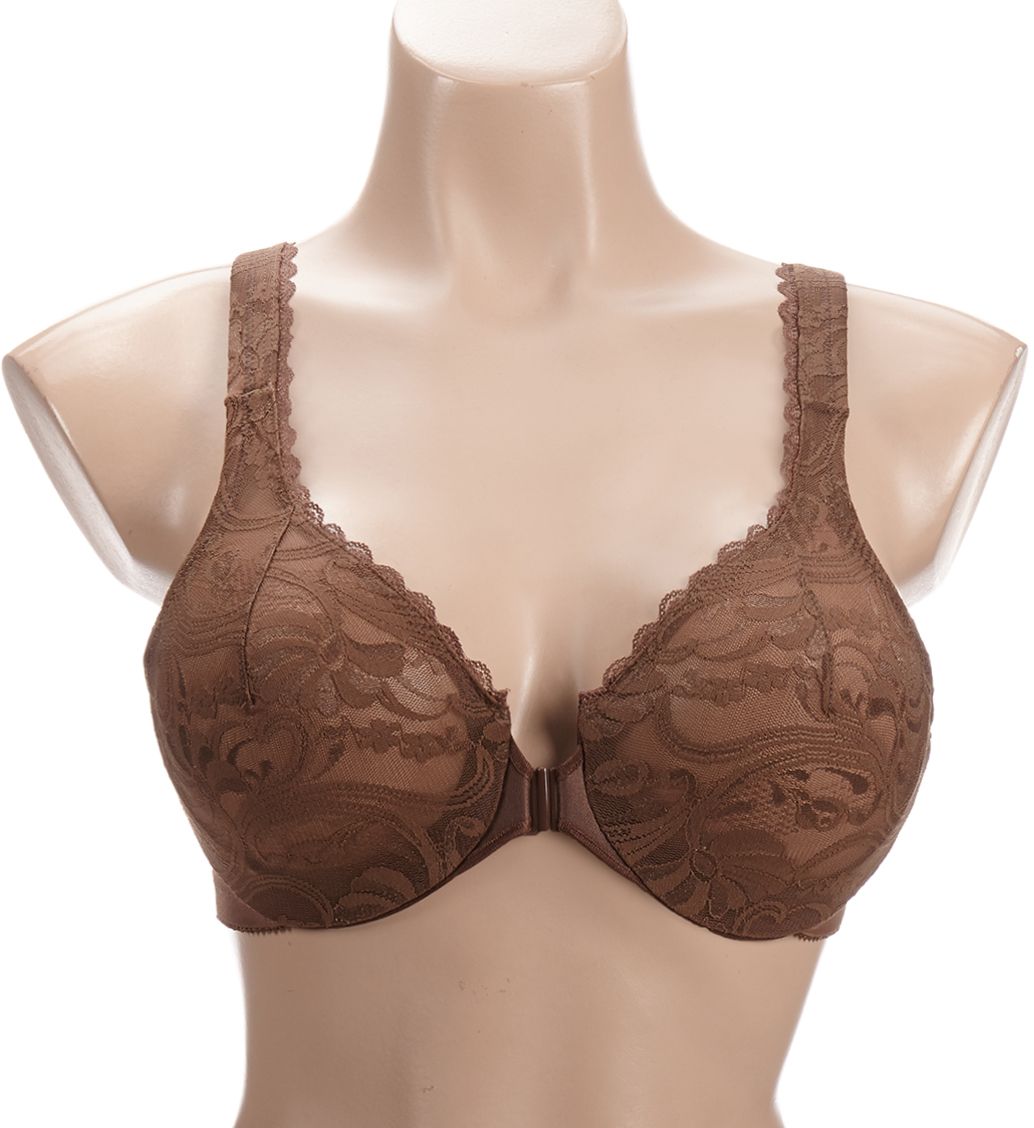 Glamorise Wonderwire Stretch Lace Front Closure Bra Mocha 34B  - Image 1