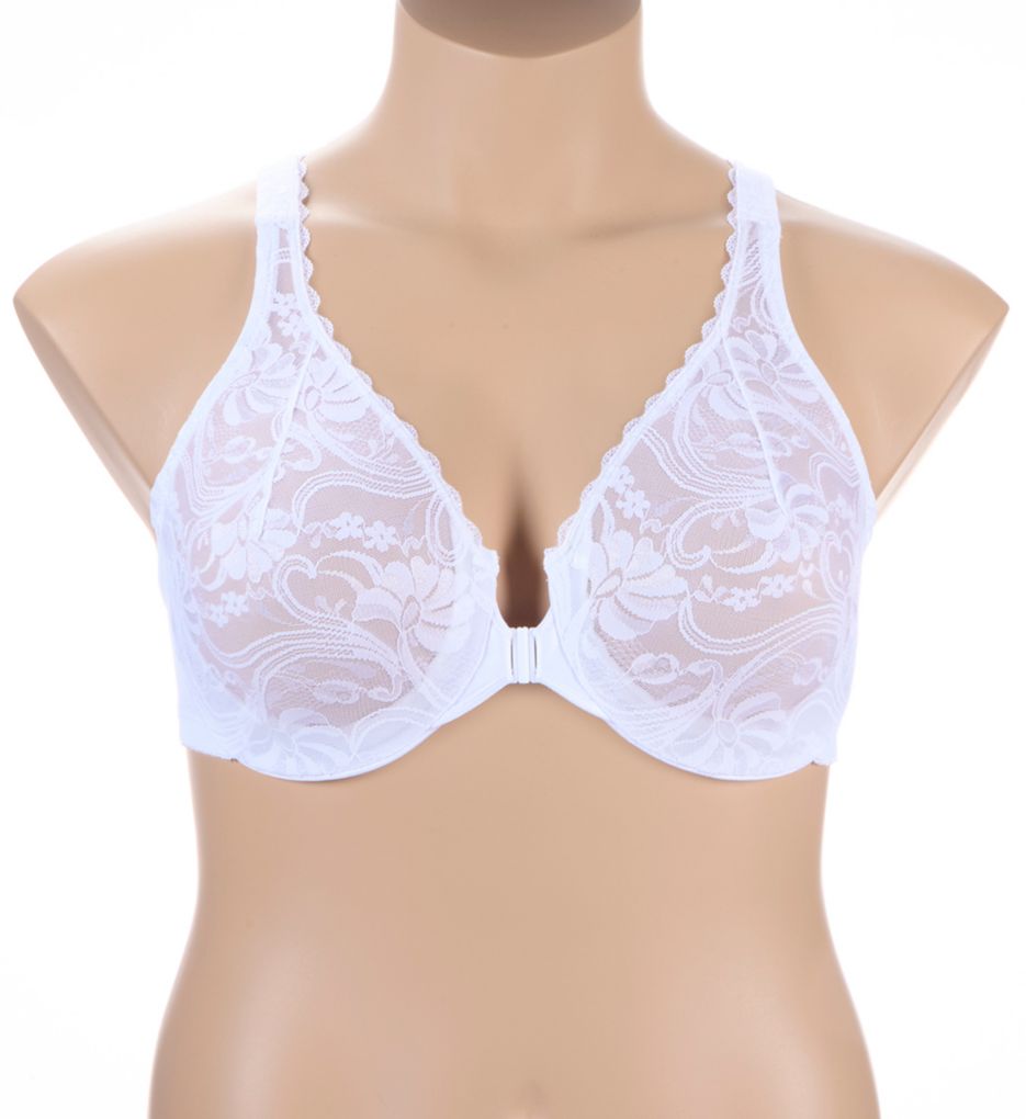 Glamorise Wonderwire Stretch Lace Front Closure Bra White 40C  - Image 1