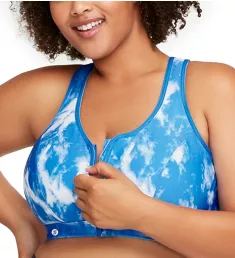 Zip Up Front Close Sports Bra Blue Tie-Dye 46B