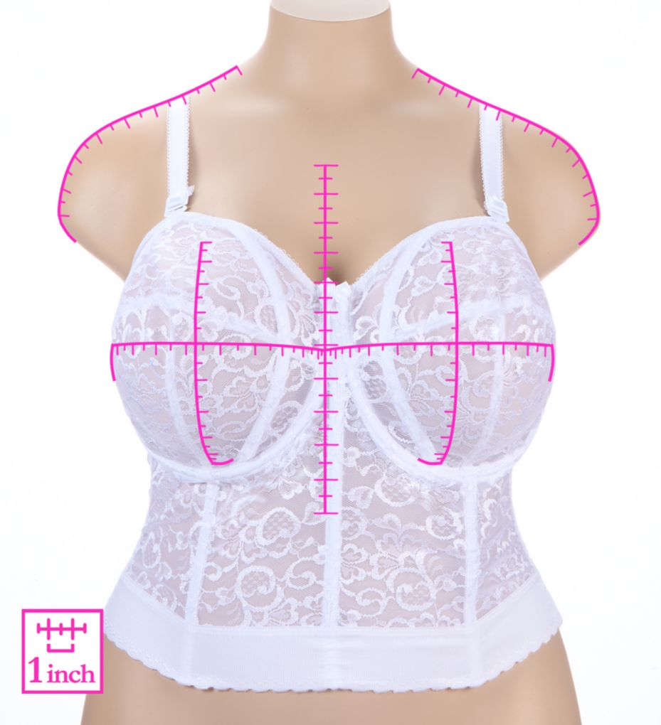 GODDESS 689 44FF White Lace Longline Underwire Strapless Bustier 4 way Bra