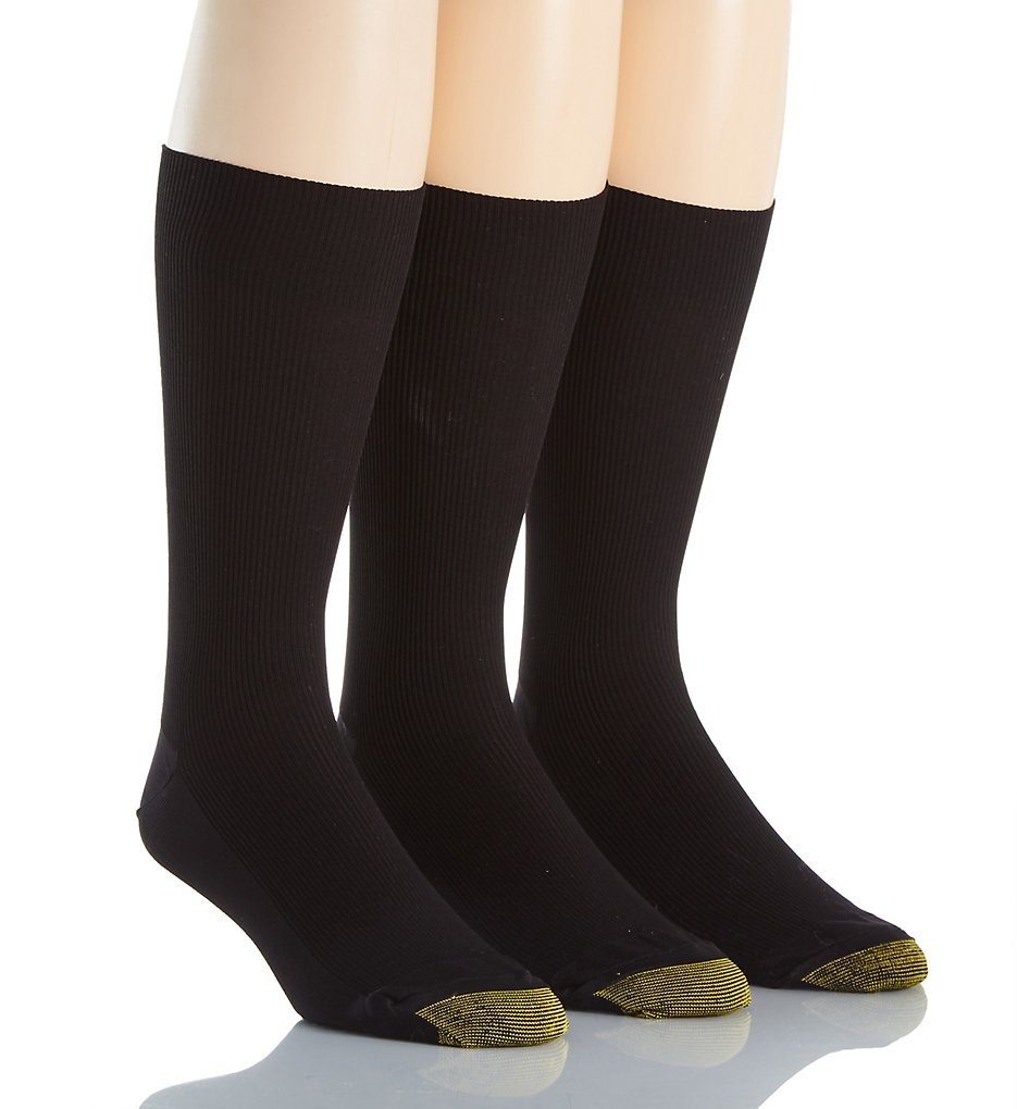 Gold Toe 101S Metropolitan Crew Dress Socks - 3 Pack (Black 10-13)