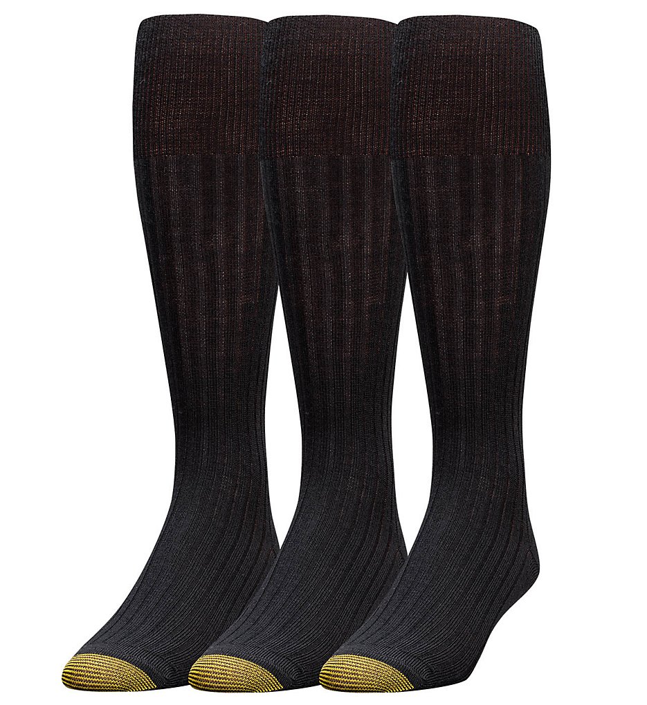Gold Toe 1446H Windsor Wool Over The Calf Dress Socks - 3 Pack (Black)