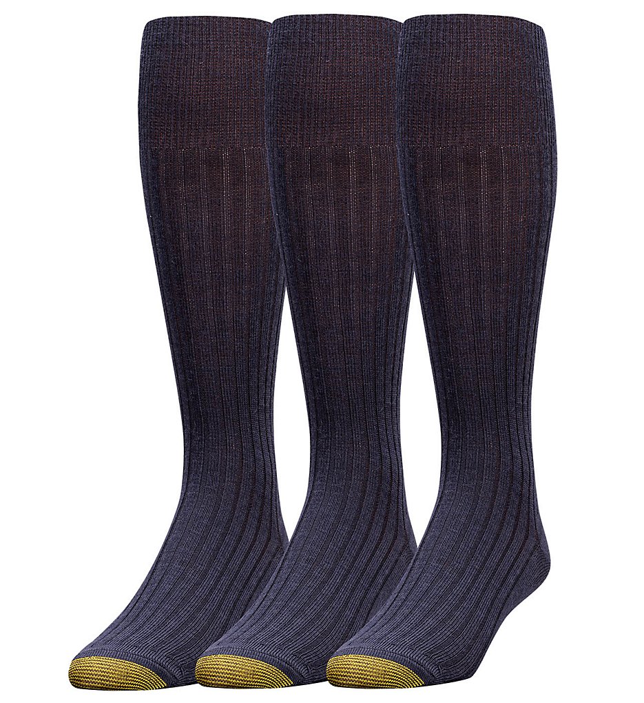 Gold Toe 1446H Windsor Wool Over The Calf Dress Socks - 3 Pack (Navy)