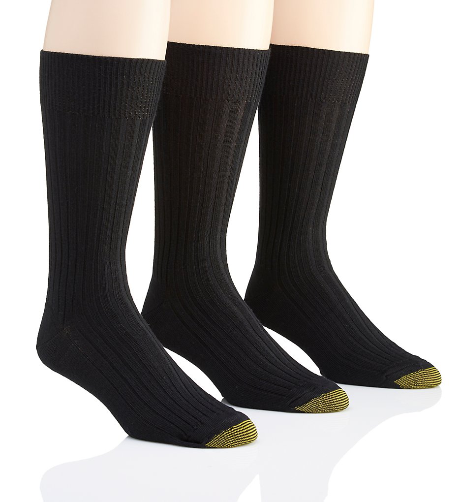 Gold Toe 1446S Windsor Wool Crew Dress Socks - 3 Pack (Black)
