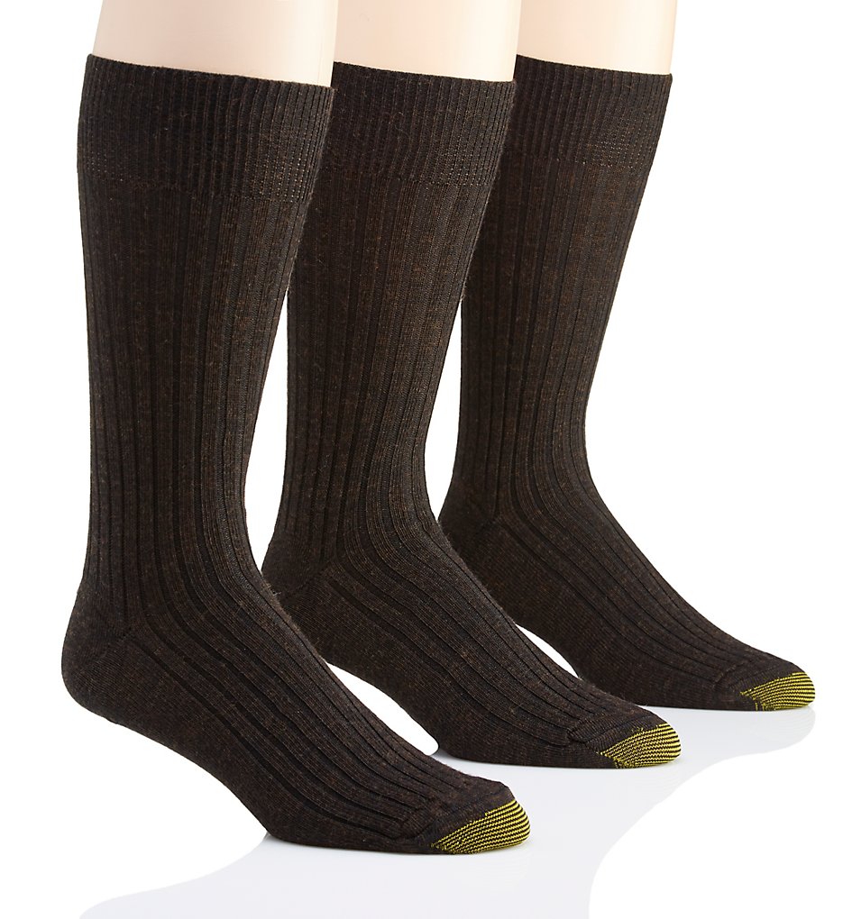 Gold Toe 1446S Windsor Wool Crew Dress Socks - 3 Pack (Bark)