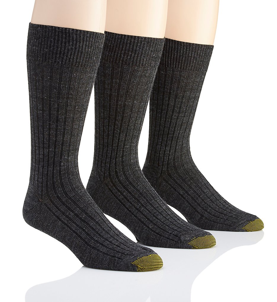 Gold Toe 1446S Windsor Wool Crew Dress Socks - 3 Pack (Charcoal)