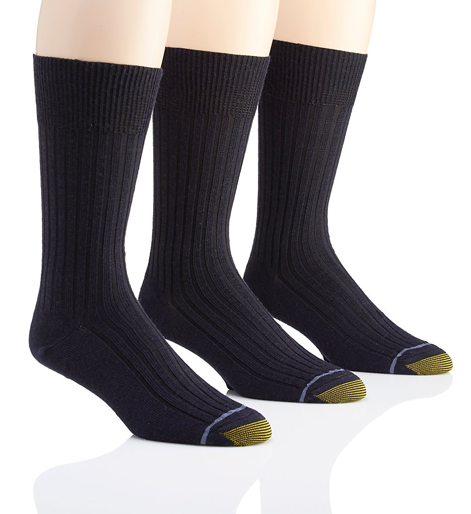 Gold Toe 1446S Windsor Wool Crew Dress Socks - 3 Pack (Navy)