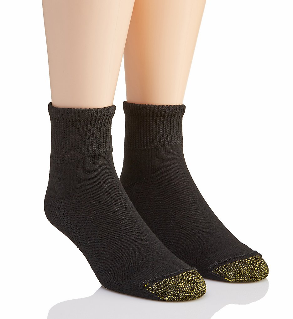 Gold Toe 201P Non Binding Super Soft Quarter Socks - 2 Pack (Black)