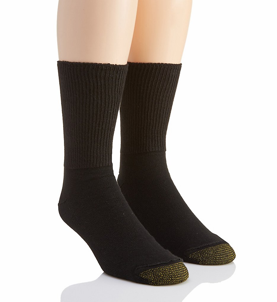 Gold Toe 202S Non Binding Super Soft Crew Socks - 2 Pack (Black)