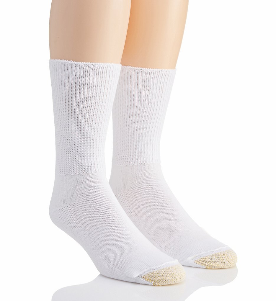 Gold Toe 202S Non Binding Super Soft Crew Socks - 2 Pack (White)