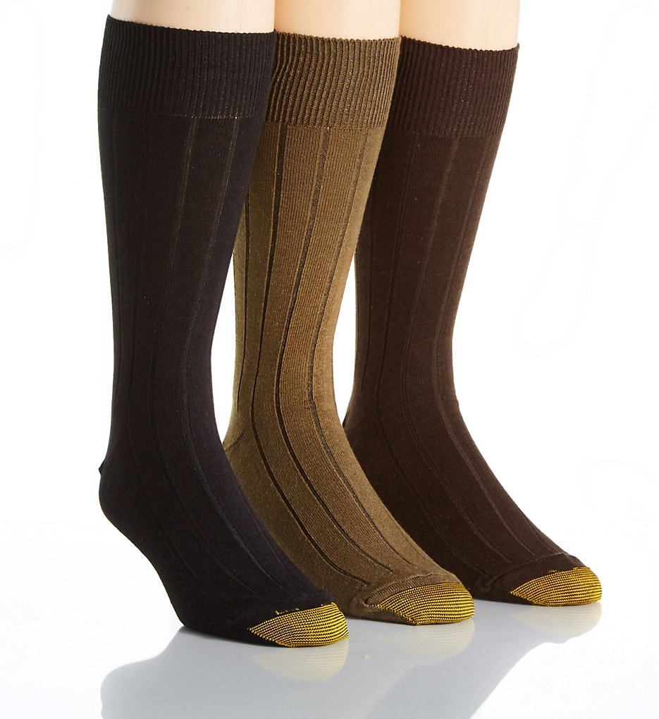 Gold Toe 2054S Hampton Moisture Control Crew Socks - 3 Pack (Olive/Brown/Black 10-13)