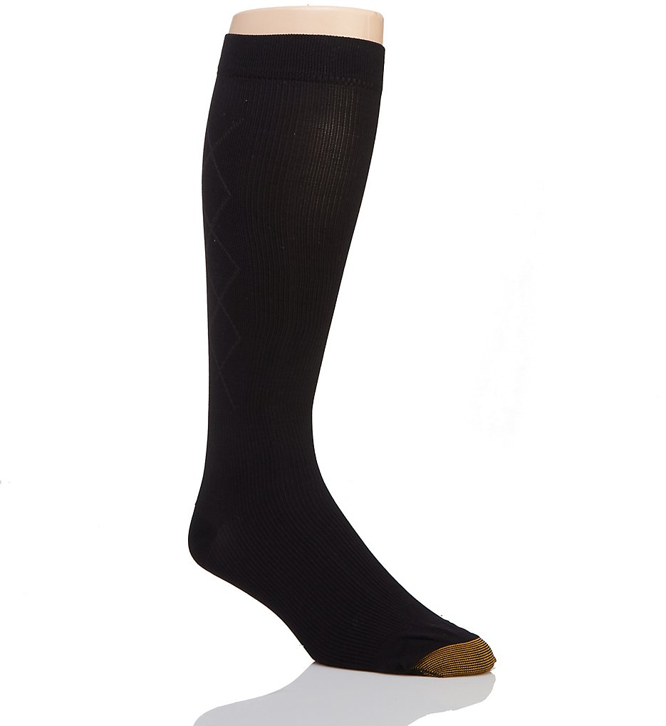 Gold Toe 208H Mild Compression Over The Calf Argyle Sock (Black 10-13)