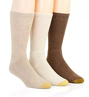 Moisture Control Uptown Crew Socks - 3 Pack Stone/Khaki/Brown O/S