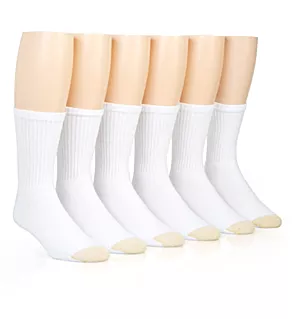 Sport Stripe Short Crew Socks - 6 Pack WHT O/S