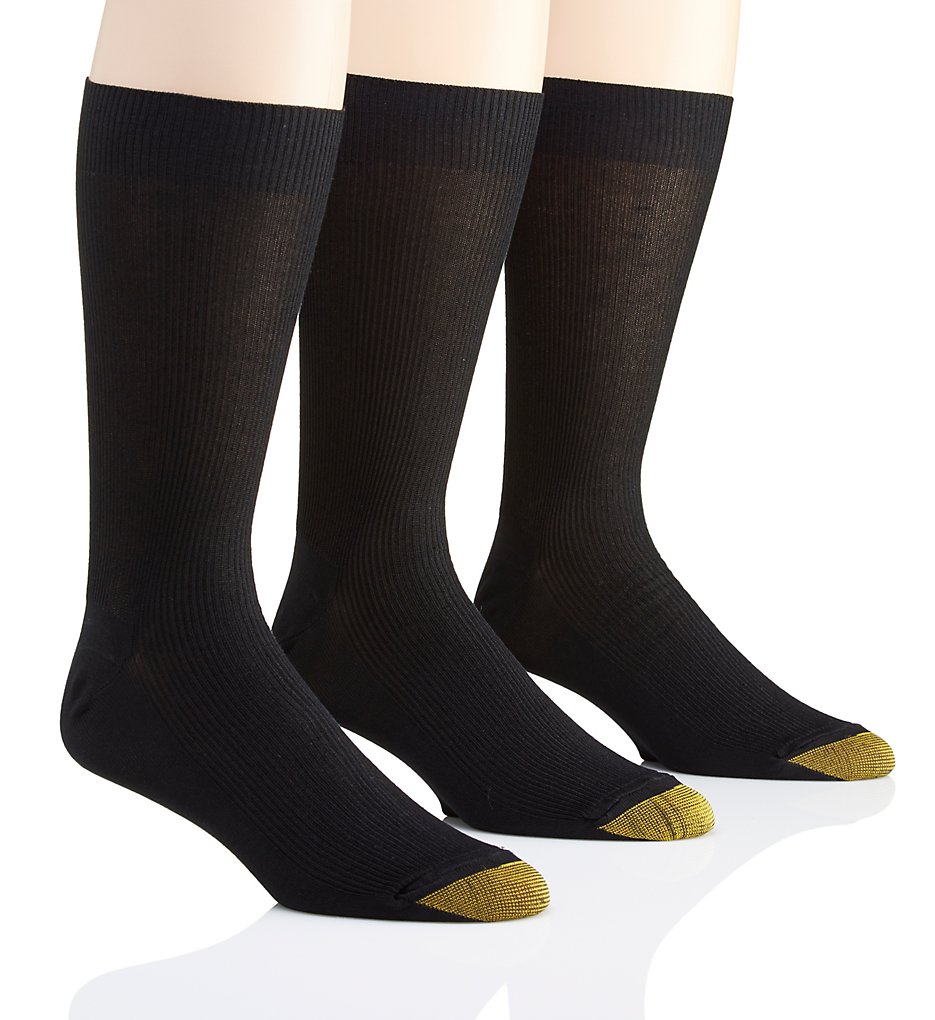 Gold Toe 345S Metropolitan Cotton Crew Dress Socks - 3 Pack (Black)