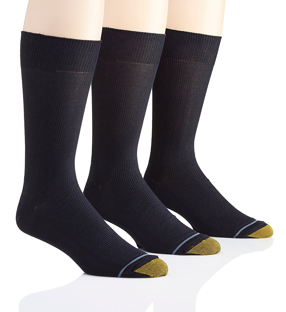 Gold Toe 345S Metropolitan Cotton Crew Dress Socks - 3 Pack (Navy)