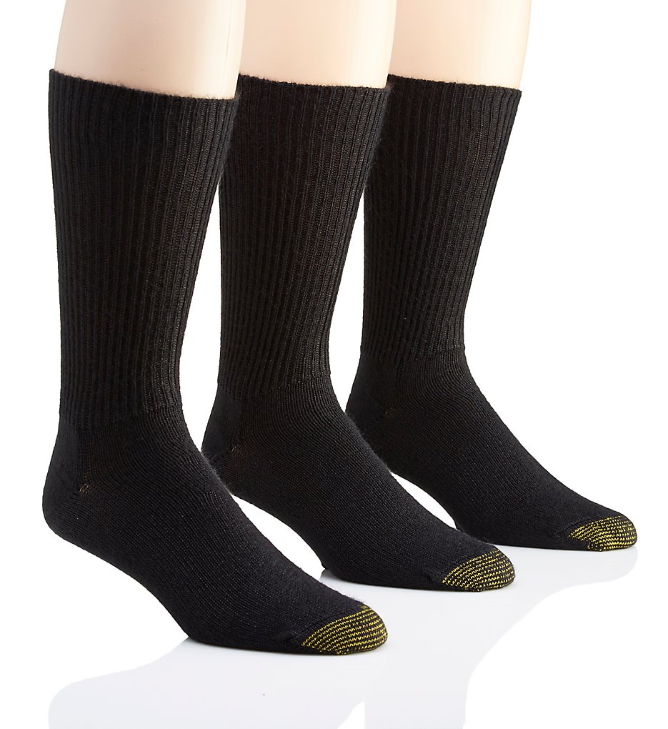 Gold Toe 523S Fluffies 1x1 Rib Crew Socks - 3 Pack (Black)