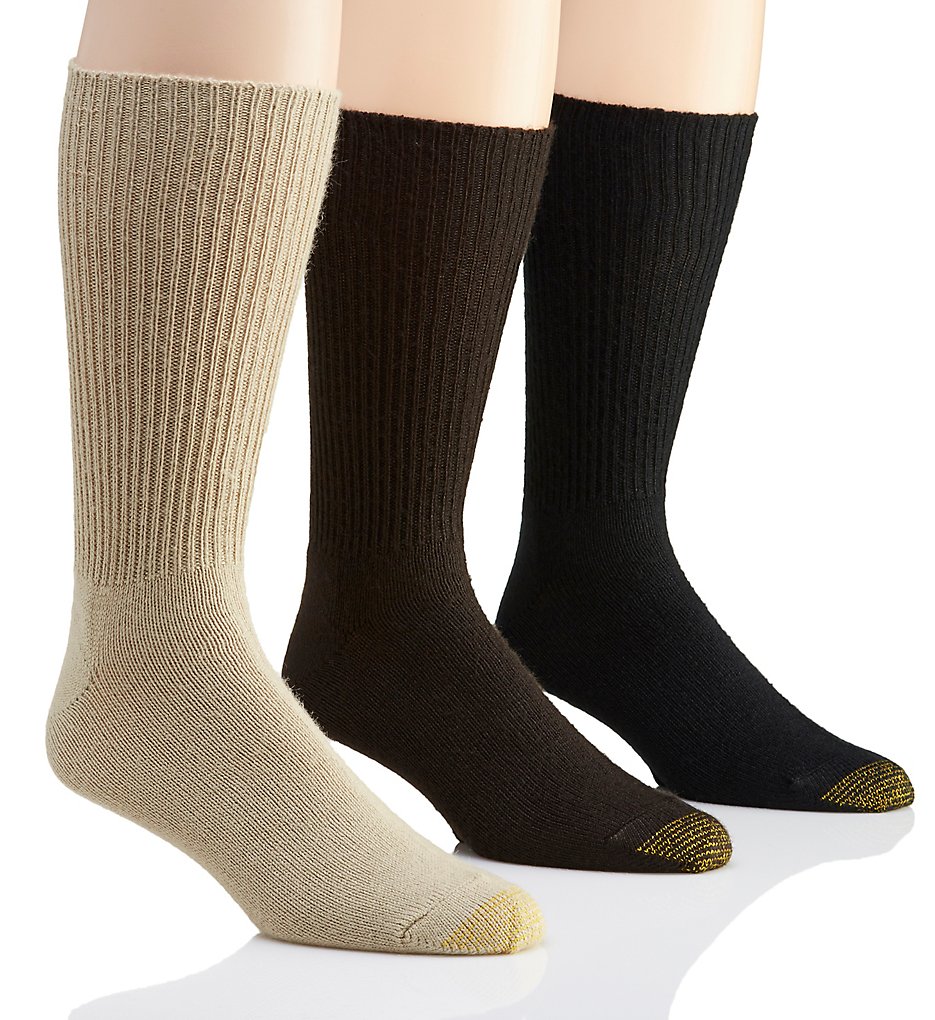 Gold Toe 523S Fluffies 1x1 Rib Crew Socks - 3 Pack (Khaki/Brown/Black)