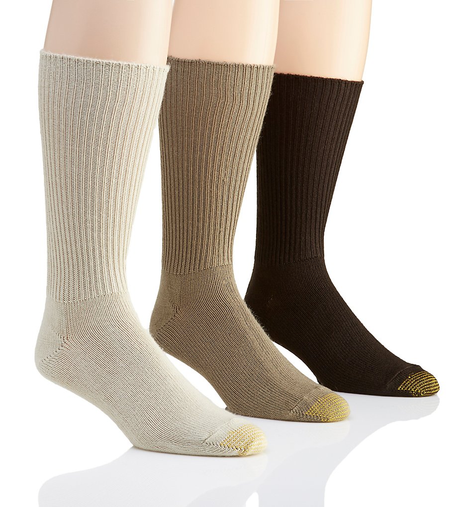 Gold Toe 523S Fluffies 1x1 Rib Crew Socks - 3 Pack (Tan/Taupe/Brown)