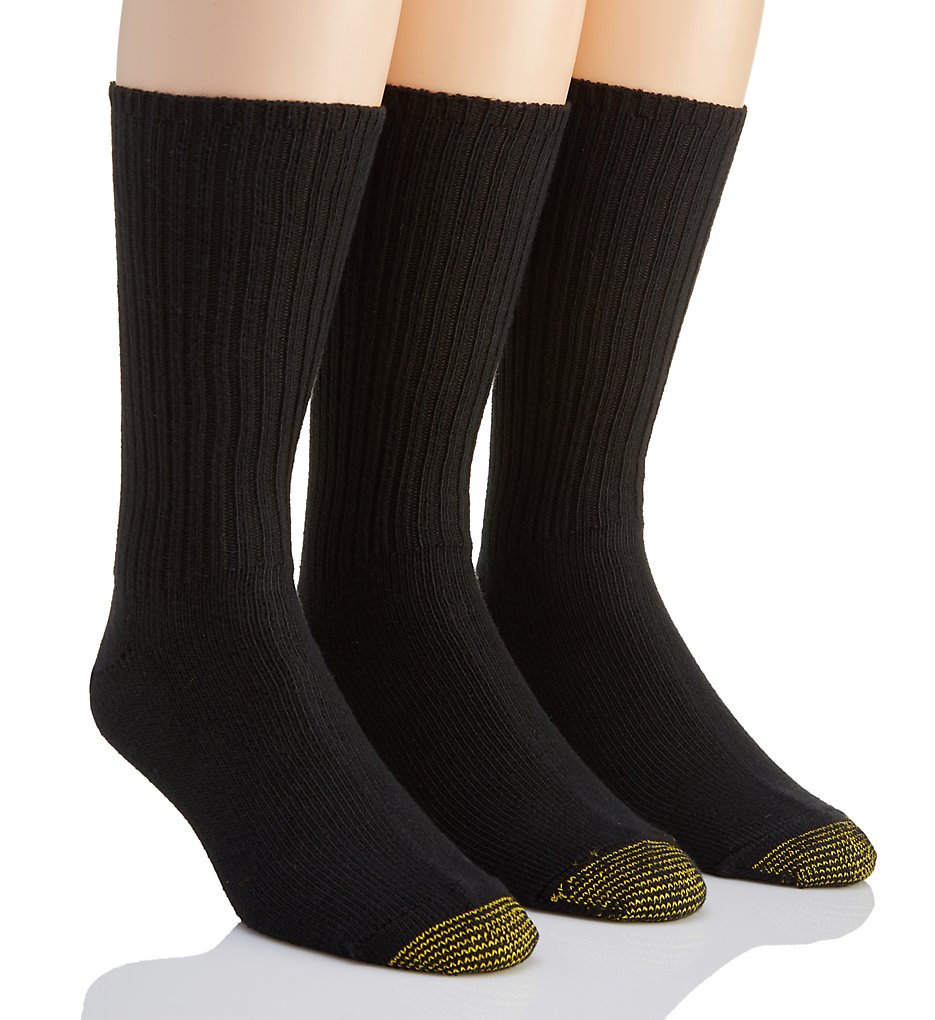 Gold Toe 633S Heritage Cotton Fluffies Crew Socks - 3 Pack (Black)