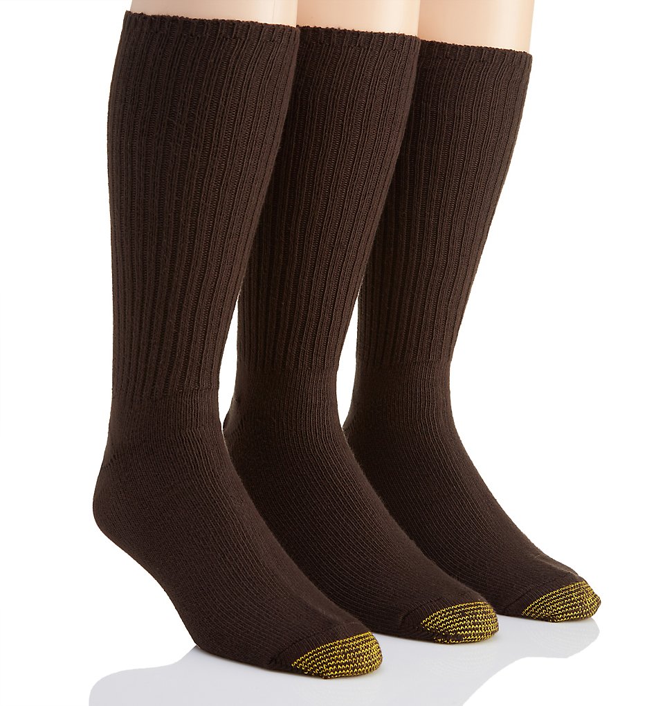 Gold Toe 633S Heritage Cotton Fluffies Crew Socks - 3 Pack (Brown)