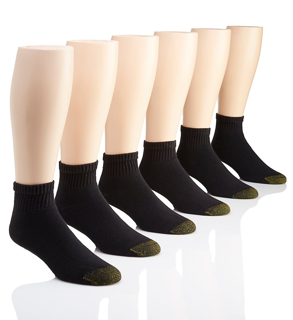 Gold Toe 656P Cushioned Cotton Quarter Socks - 6 Pack (Black)