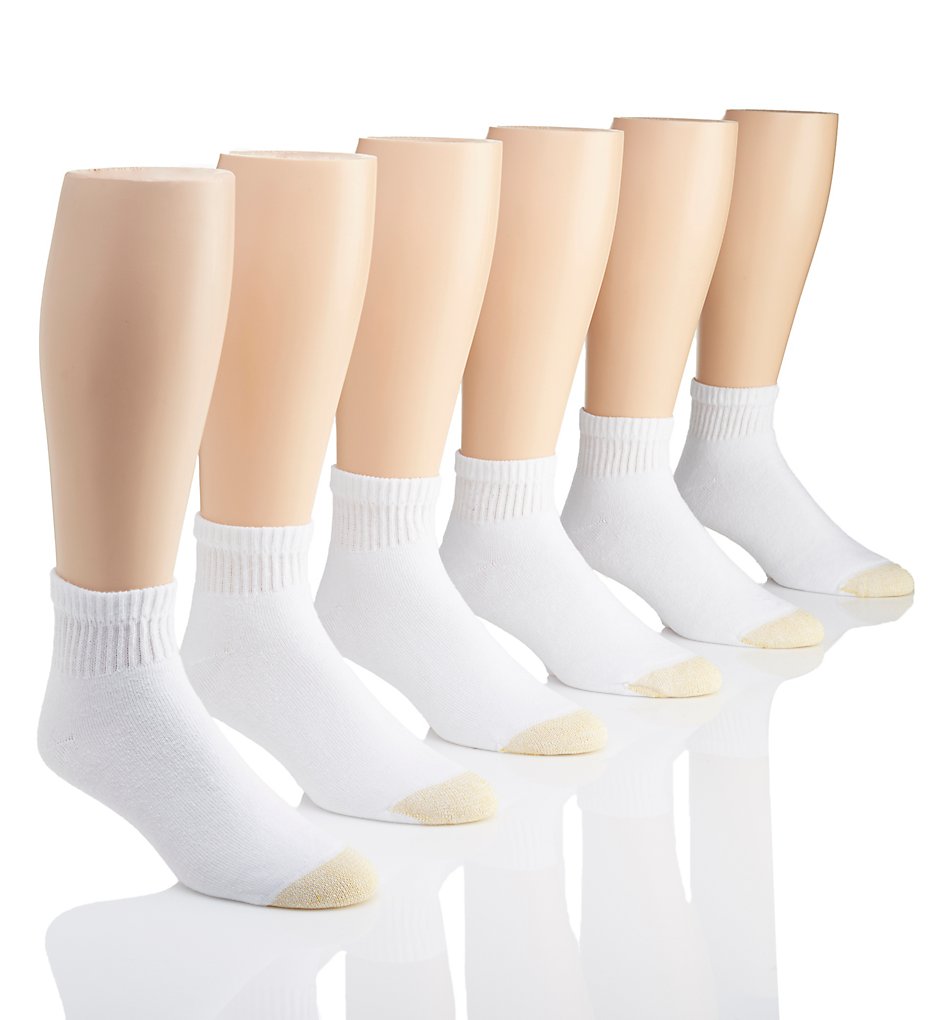 Gold Toe 656P Cushioned Cotton Quarter Socks - 6 Pack (White)