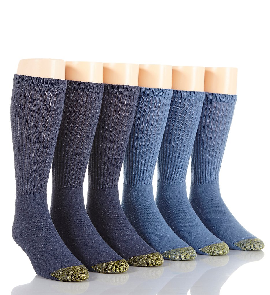 Gold Toe 656S Athletic Crew Socks - 6 Pack (Blue Assort 10-13)
