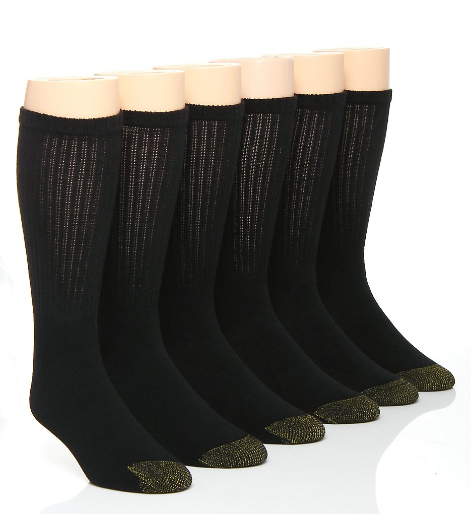 Gold Toe 656S Athletic Crew Socks - 6 Pack (Black 10-13)